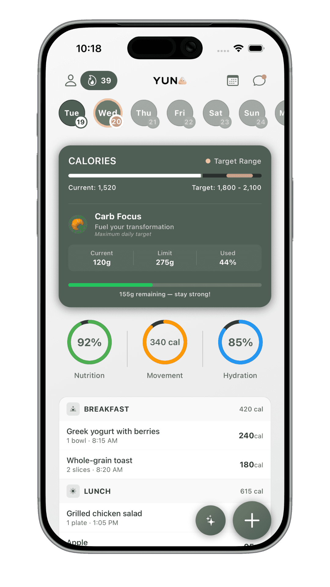 Yuna app - AI-powered meal tracking and personalized nutrition